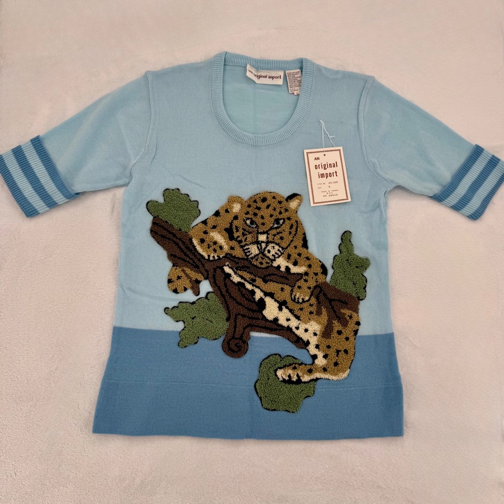 Vintage 1970s An Original Import Leopard/Cheetah Novelty Knit Sweater Large NWT